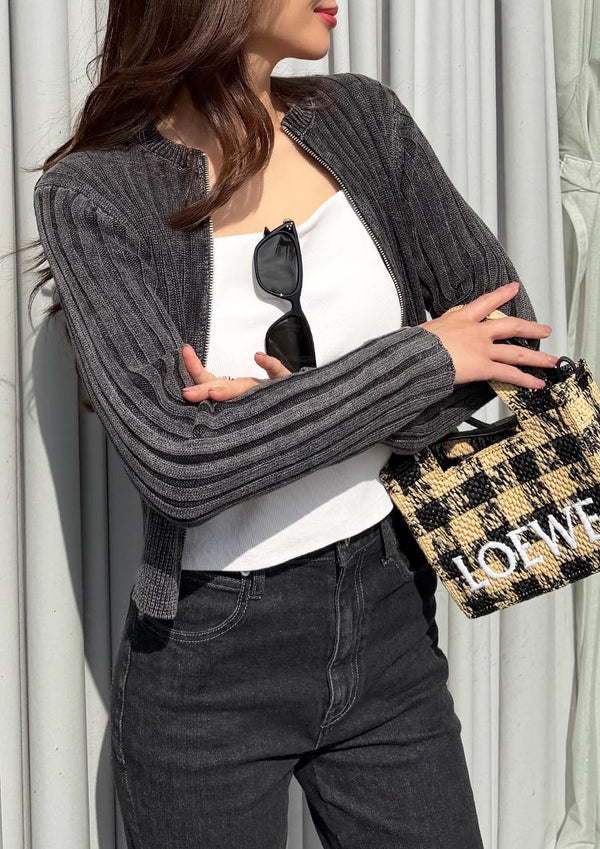 Rib Knit Zip Cardigan　LD082