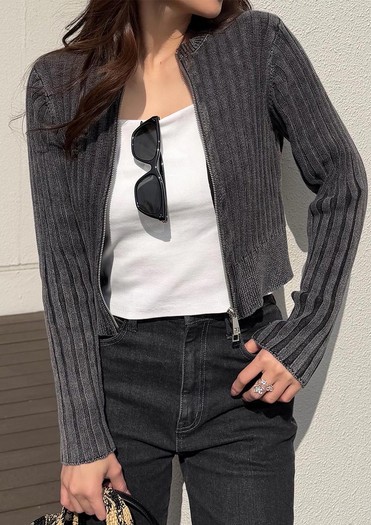 Rib Knit Zip Cardigan　LD082