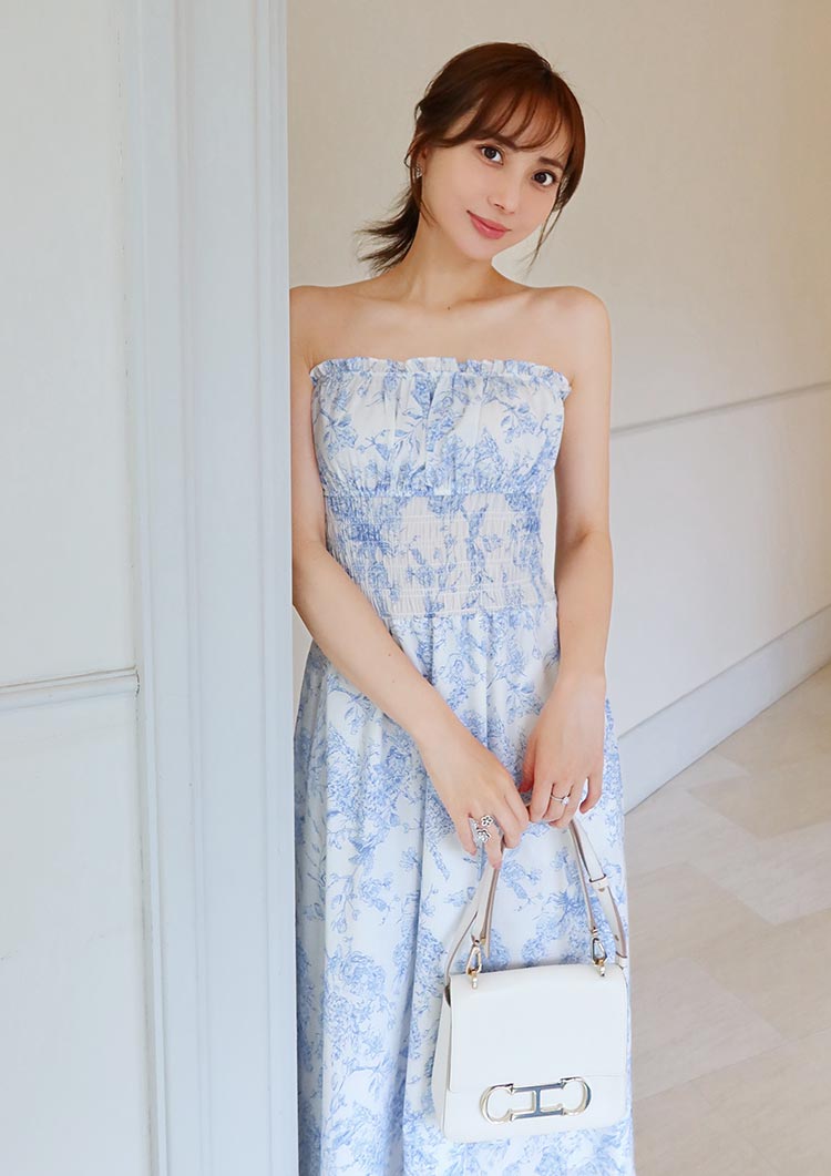 Floral shirred dress　LD085