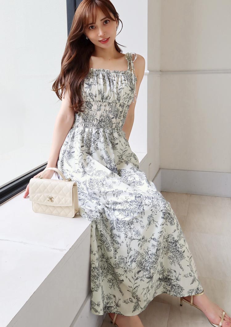 Floral shirred dress　LD085