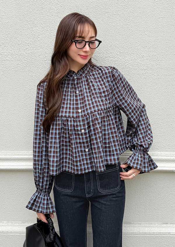 Frill check blouse　LD087