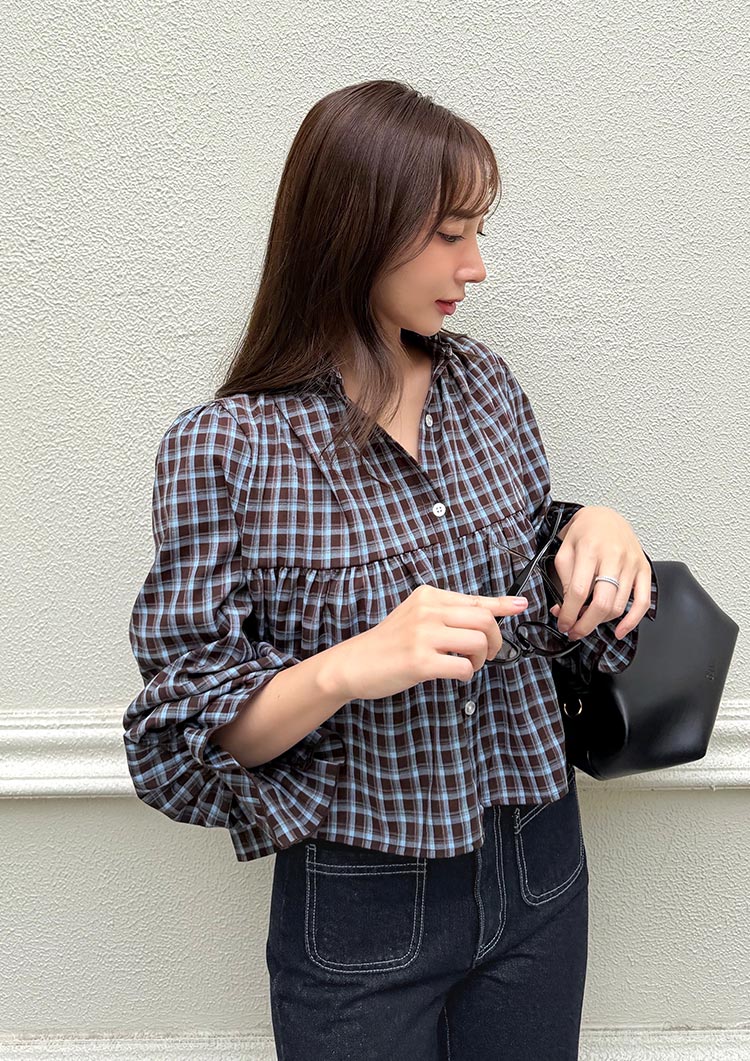 Frill check blouse　LD087