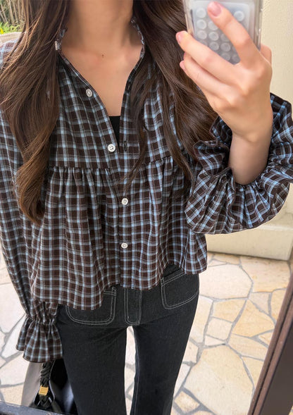 Frill check blouse　LD087