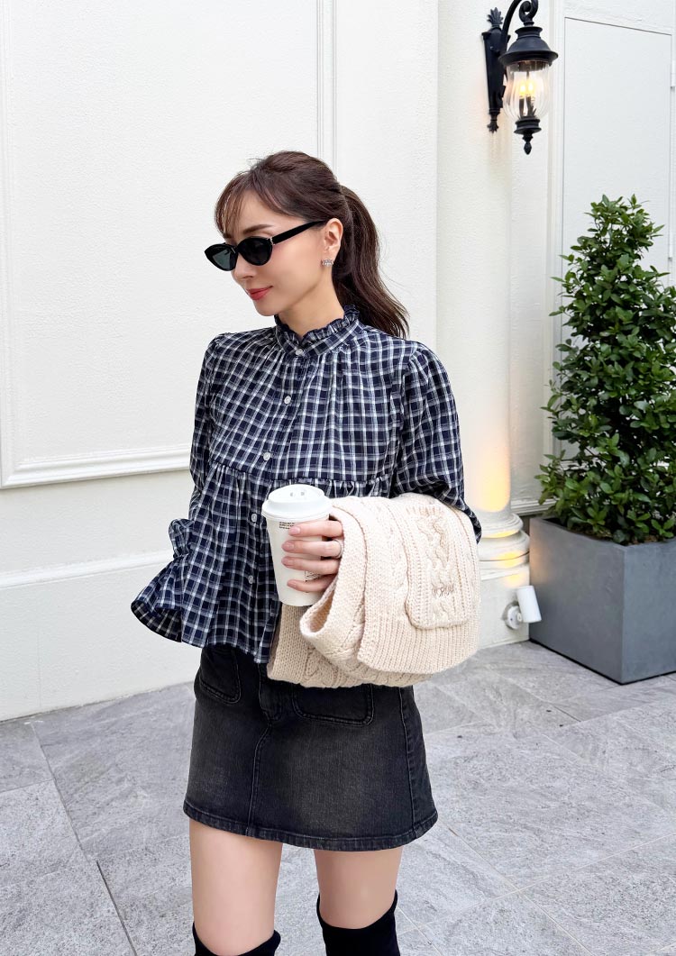 Frill check blouse　LD087