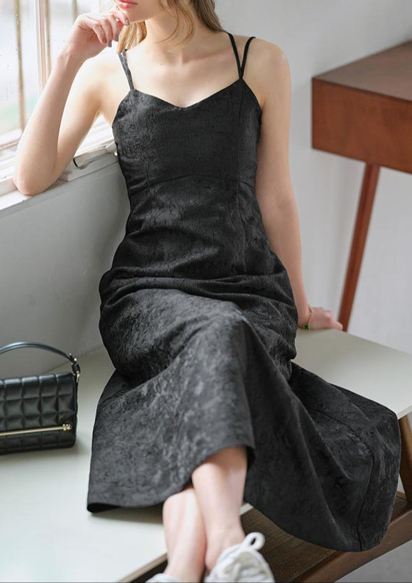Flower jacquard cami dress LD007 - Black